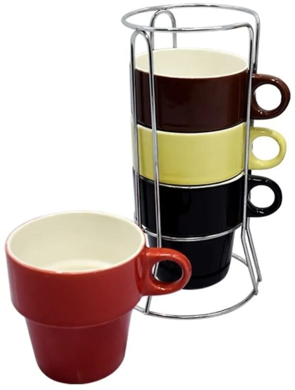 CJ 4 CANECAS CHA SUPORTE CERAMICA 210ML CK3375