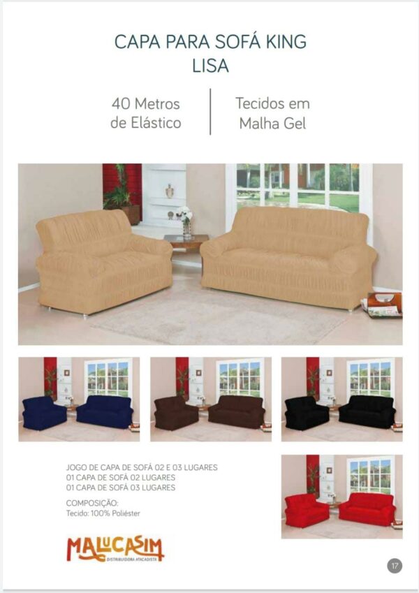 CAPA DE SOFA 40 ELASTICOS MALHA GEL KING LISA