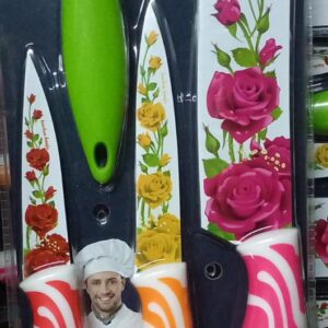 KIT FACAS 4 PECAS C/ DESCASCADOR FLORAL