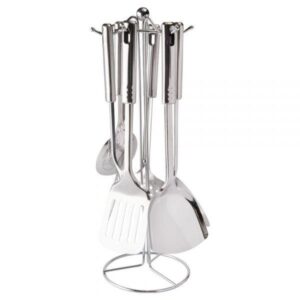 KIT 7 PCS UTENSILIOS SUPORTE ACO INOX