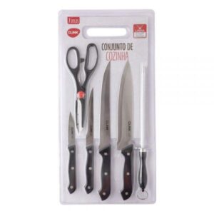 KIT FACAS 7 PCS ACO INOX E PLASTICO