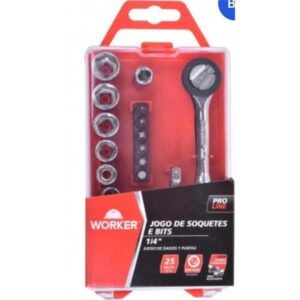JOGO SOQUETE SEXT 1/4" 25 PCS WORKER