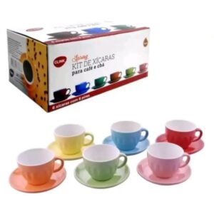 KIT 6 CANECAS COM PIRES E CERAMICA 210ML - CORES