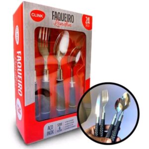 KIT 24 PCS TALHERES LONDON ACO INOX E CABO PLASTICO
