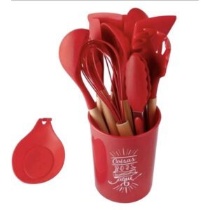 KIT COLHER DE SILICONE 13 PCS CABO DE MADEIRA CLINK