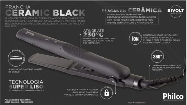 CHAPA DE CABELO PHILCO BLACK BIVOLT