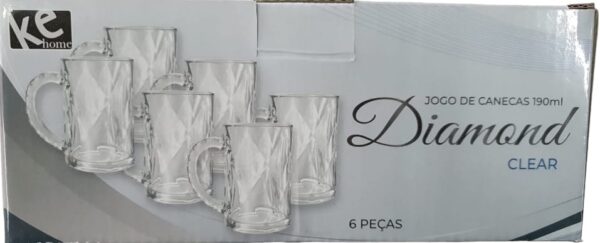 JOGO DE CANECAS DIAMOND CLEAR 190ML C/ 6 PCS - KEHOME