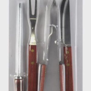 JOGO DE CHURRASCO INOX / MADEIRA 4PCS - KEHOME