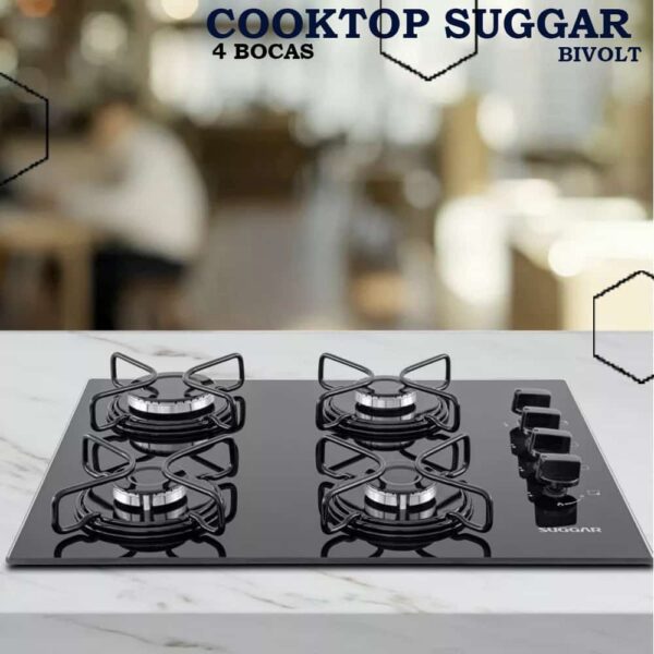 COOKTOP SUGGAR ESMALTADO 4 BOCAS BIVOLT A GAS