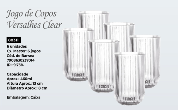 JG DE COPOS VERSALHES CLEAR 460ML C/ 6 PECAS - KEHOME