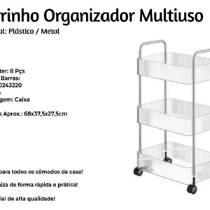 CARRINHO ORGANIZADOR C/ RODINHA MULTIUSO 3 ANDARES - KEHOME