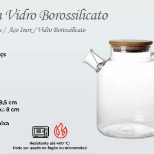 CHALEIRA DE VIDRO BOROSSILICATO C/ TAMPA 1,8L - KEHOME