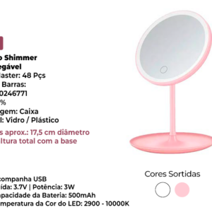 ESPELHO SHIMMER RECARREGAVEL DE LED 17,5CM - KEHOME