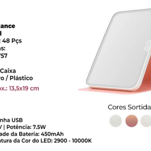 ESPELHO ELEGANCE RECARREGAVEL DE LED 13,5 X 19CM - KEHOME
