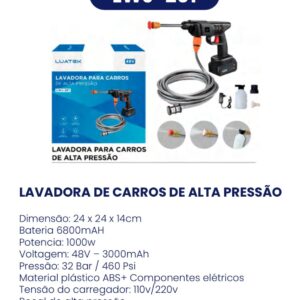 LAVADORA DE ALTA PRESSAO A BATERIA 48W LUATEK