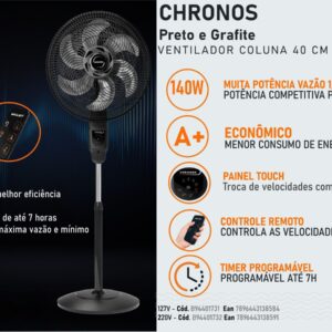 VENTILADOR DE COLUNA C/ CONTROLE 40CM 6PAS 127/220V MALLORY