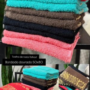 TOALHA DE ROSTO FOLHA FIO DE OURO 0,50 X 0,80 C/ 10 PCS