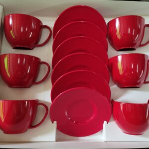 CONJUTO XICARAS E PIRES (12PCS) ROSE GOLD E VERMELHO